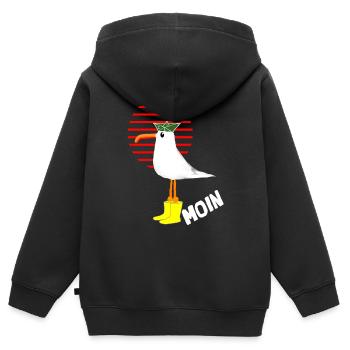 MOIN Moewe - Kinder Premium Organic Zip Hoodie - Schwarz - Hinten - AI Model Kid Male (0cm)