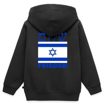Shalom Israël - Paix Israël - Sweat Premium à capuche zippé enfant bio - noir - Dos - AI Model Kid Male (0cm)
