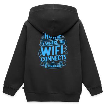 Zu Hause verbindet sich WIFI automatisch - Kinder Premium Organic Zip Hoodie - Schwarz - Hinten - AI Model Kid Male (0cm)