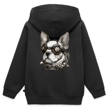 Steampunk Français Bulldog Frenchie - Sweat Premium à capuche zippé enfant bio - noir - Dos - AI Model Kid Male (0cm)