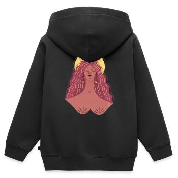 Zufriedene Frau - Kinder Premium Organic Zip Hoodie - Schwarz - Hinten - AI Model Kid Male (0cm)