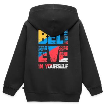 Glaube an dich selbst - Kinder Premium Organic Zip Hoodie - Schwarz - Hinten - AI Model Kid Male (0cm)