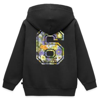Numero 6 fleur, Équipe Foot, basket université - Sweat Premium à capuche zippé enfant bio - noir - Dos - AI Model Kid Male (0cm)