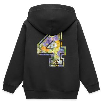Numero 4 fleur, Équipe Foot, basket université - Sweat Premium à capuche zippé enfant bio - noir - Dos - AI Model Kid Male (0cm)