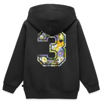 Numero 3 fleur, Équipe Foot, basket université - Sweat Premium à capuche zippé enfant bio - noir - Dos - AI Model Kid Male (0cm)
