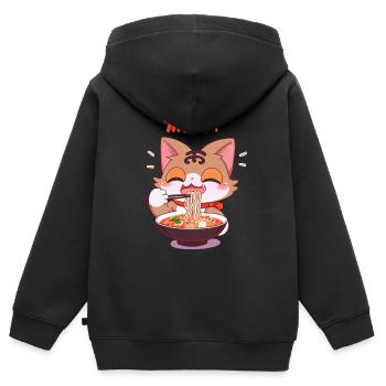 Chat mange ramen mignon adorable kawaii animé - Sweat Premium à capuche zippé enfant bio - noir - Dos - AI Model Kid Male (0cm)