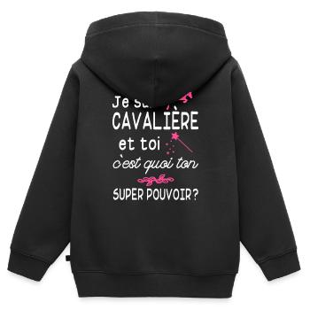 je suis cavalière / cadeau humour cavalière - Sweat Premium à capuche zippé enfant bio - noir - Dos - AI Model Kid Male (0cm)