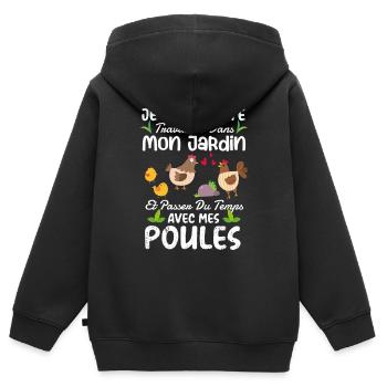 Jardin Et Poules Humour Idée Cadeau Jardinage - Sweat Premium à capuche zippé enfant bio - noir - Dos - AI Model Kid Male (0cm)