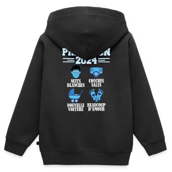 Annonce Grossesse 2024 Prévision pour 2024 Annonce - Sweat Premium à capuche zippé enfant bio - noir - Dos - AI Model Kid Male (0cm)
