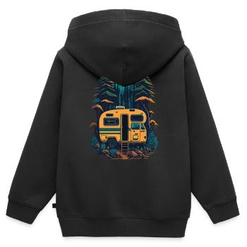 Camping, Van, Caravane, Voyage - Sweat Premium à capuche zippé enfant bio - noir - Dos - AI Model Kid Male (0cm)