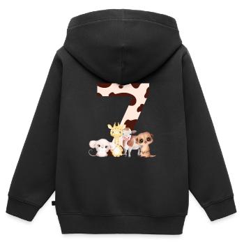 7-jähriges Jubiläum - siebenjähriges Jubiläum Tiere - Kinder Premium Organic Zip Hoodie - Schwarz - Hinten - AI Model Kid Male (0cm)