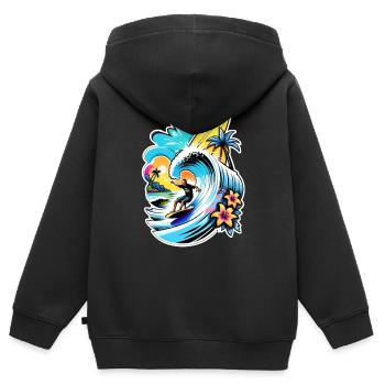 Surfing Beach Palm Tree Sunshine Holidays - Kids Premium Organic Zip-up Hoodie - black - Back - AI Model Kid Male (0cm)