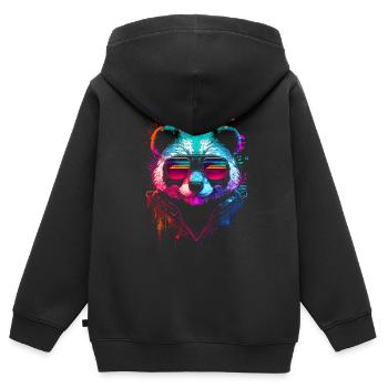 Panda hipster - Sweat Premium à capuche zippé enfant bio - noir - Dos - AI Model Kid Male (0cm)