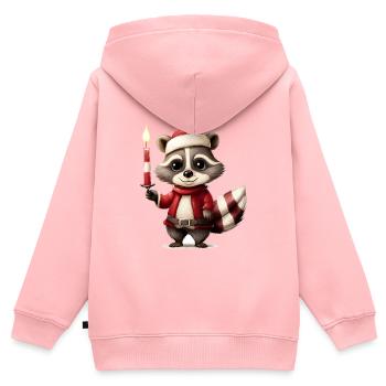 Raton laveur peint à la main pour Noël Noël - Sweat Premium à capuche zippé enfant bio - rose - Dos - AI Model Kid Female (0cm)