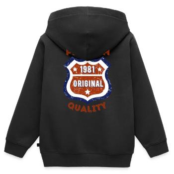 Qualité premium 1981 - Sweat Premium à capuche zippé enfant bio - noir - Dos - AI Model Kid Male (0cm)