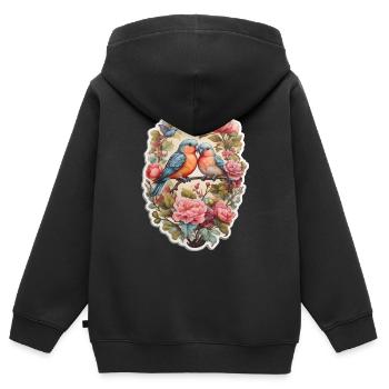 Zwei Turteltauben sitzen auf einem herzförmigen As - Kinder Premium Organic Zip Hoodie - Schwarz - Hinten - AI Model Kid Male (0cm)