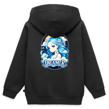 rêver - rêveur - rêveuse - rêve - rêverie - Sweat Premium à capuche zippé enfant bio - noir - Dos - AI Model Kid Male (0cm)