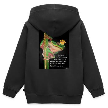 Petite grenouille, troupeau qui n’a pas peur de l’avenir - Sweat Premium à capuche zippé enfant bio - noir - Dos - AI Model Kid Male (0cm)