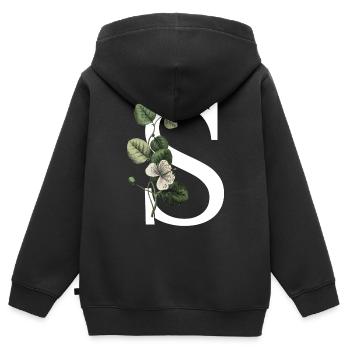 Green Botanical Letter S - Kids Premium Organic Zip-up Hoodie - black - Back - AI Model Kid Male (0cm)