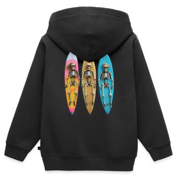 Surfende Skelette: Eine Reise jenseits der Wellen - Kinder Premium Organic Zip Hoodie - Schwarz - Hinten - AI Model Kid Male (0cm)