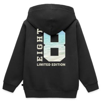 Idée cadeau 8ème anniversaire Huit - Sweat Premium à capuche zippé enfant bio - noir - Dos - AI Model Kid Male (0cm)