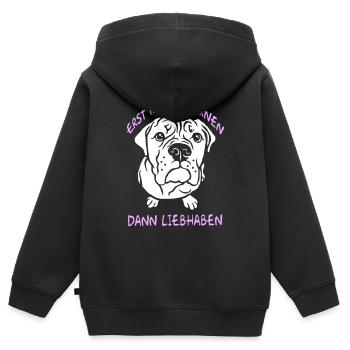 Erst kennenlernen dann Liebhaben - Bulldog - Kinder Premium Organic Zip Hoodie - Schwarz - Hinten - AI Model Kid Male (0cm)