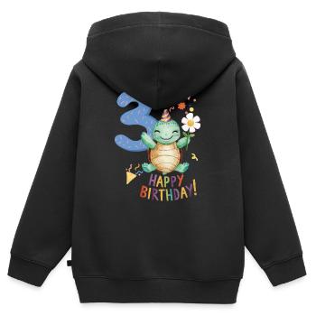 Enfant Tortue 3 Ans 3ème Anniversaire - Sweat Premium à capuche zippé enfant bio - noir - Dos - AI Model Kid Male (0cm)