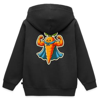 Superheld Karotte - Kinder Premium Organic Zip Hoodie - Schwarz - Hinten - AI Model Kid Male (0cm)