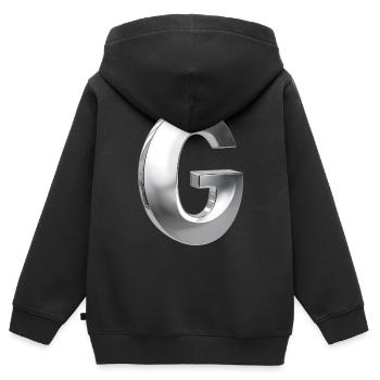 Chrome ,, G " Métallisé - Sweat Premium à capuche zippé enfant bio - noir - Dos - AI Model Kid Male (0cm)