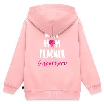 Épouse Maman Enseignant Super-héros - Sweat Premium à capuche zippé enfant bio - rose - Dos - AI Model Kid Female (0cm)