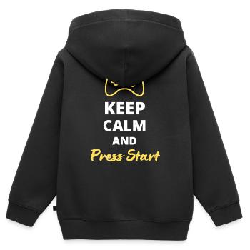 Keep Calm and Press Start - Pour les Amateurs de - Sweat Premium à capuche zippé enfant bio - noir - Dos - AI Model Kid Male (0cm)