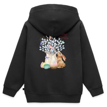 Joyeuses Pâques - Saule aux œufs de Pâques - Sweat Premium à capuche zippé enfant bio - noir - Dos - AI Model Kid Male (0cm)