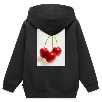Kirsche - Kinder Premium Organic Zip Hoodie - Schwarz - Hinten - AI Model Kid Male (0cm)
