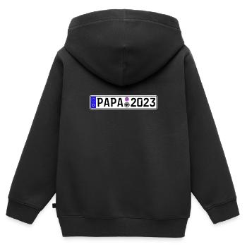 Papa 2023 Vater werden Nummernschild - Kinder Premium Organic Zip Hoodie - Schwarz - Hinten - AI Model Kid Male (0cm)