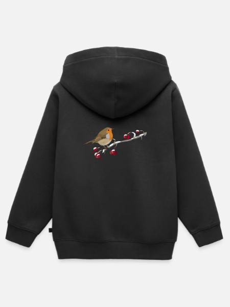 Oiseau rouge-gorge sur une branche ornithologue - Sweat Premium à capuche zippé enfant bio - noir