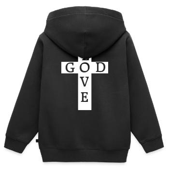 Jésus-Christ Dieu Dieu - Sweat Premium à capuche zippé enfant bio - noir - Dos - AI Model Kid Male (0cm)