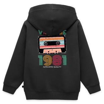 Vintage 1981 81e anniversaire cadeau vintage rétro - Sweat Premium à capuche zippé enfant bio - noir - Dos - AI Model Kid Male (0cm)