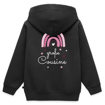 Große Cousine 2021 / Regenbogen / Big Cousin - Kinder Premium Organic Zip Hoodie - Schwarz - Hinten - AI Model Kid Male (0cm)