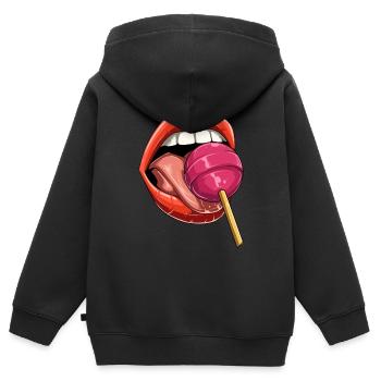 Baiser bouche sucette sucette bonbons - Sweat Premium à capuche zippé enfant bio - noir - Dos - AI Model Kid Male (0cm)
