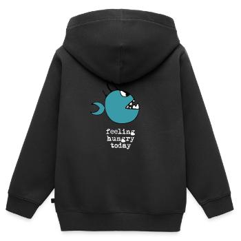 Piranha affamé dessin blanc - Sweat Premium à capuche zippé enfant bio - noir - Dos - AI Model Kid Male (0cm)