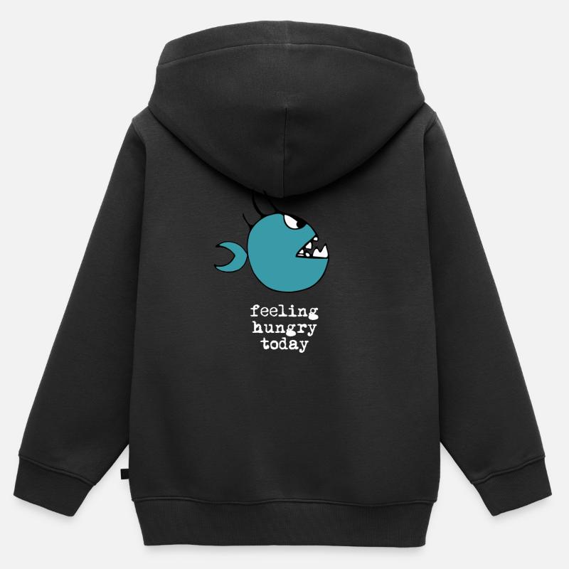 Piranha affamé dessin blanc - Sweat Premium à capuche zippé enfant bio - noir