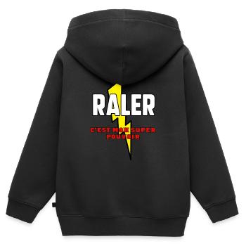 Râler c’est mon super pouvoir - Sweat Premium à capuche zippé enfant bio - noir - Dos - AI Model Kid Male (0cm)