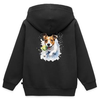 chien jack russel - Sweat Premium à capuche zippé enfant bio - noir - Dos - AI Model Kid Male (0cm)