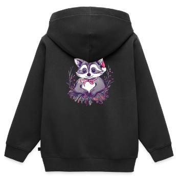 Weihnachtlicher Waschbär_Vintage - Kinder Premium Organic Zip Hoodie - Schwarz - Hinten - AI Model Kid Male (0cm)