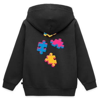 vier Puzzleteile - Kinder Premium Organic Zip Hoodie - Schwarz - Hinten - AI Model Kid Male (0cm)