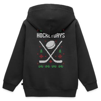 joyeux hockey enfants laide noel hockey noel - Sweat Premium à capuche zippé enfant bio - noir - Dos - AI Model Kid Male (0cm)