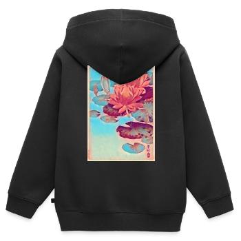 Nénuphars Art japonais - Sweat Premium à capuche zippé enfant bio - noir - Dos - AI Model Kid Male (0cm)
