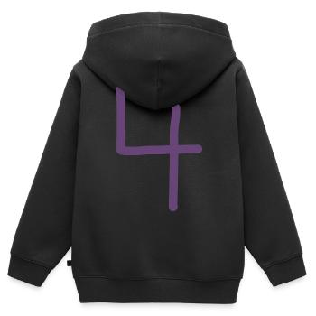 4 Numéro quatre numéro violet anniversaire - Sweat Premium à capuche zippé enfant bio - noir - Dos - AI Model Kid Male (0cm)