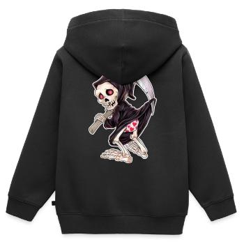 Lustiger Grim Reaper Tod mit Herz Höschen - Kinder Premium Organic Zip Hoodie - Schwarz - Hinten - AI Model Kid Male (0cm)