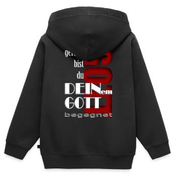 gerade bist du deinem Gott begegnet Gottheit - Kinder Premium Organic Zip Hoodie - Schwarz - Hinten - AI Model Kid Male (0cm)